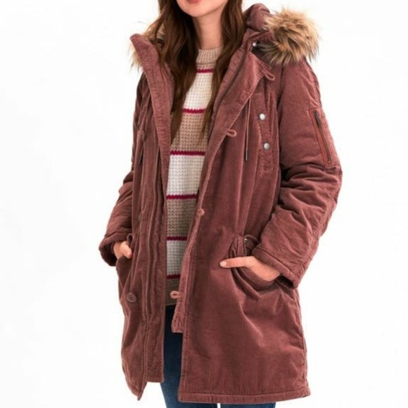 American Eagle Brown Corduroy Zip-Up Hooded Parka size small Ships Same Day! - Picture 3 of 13